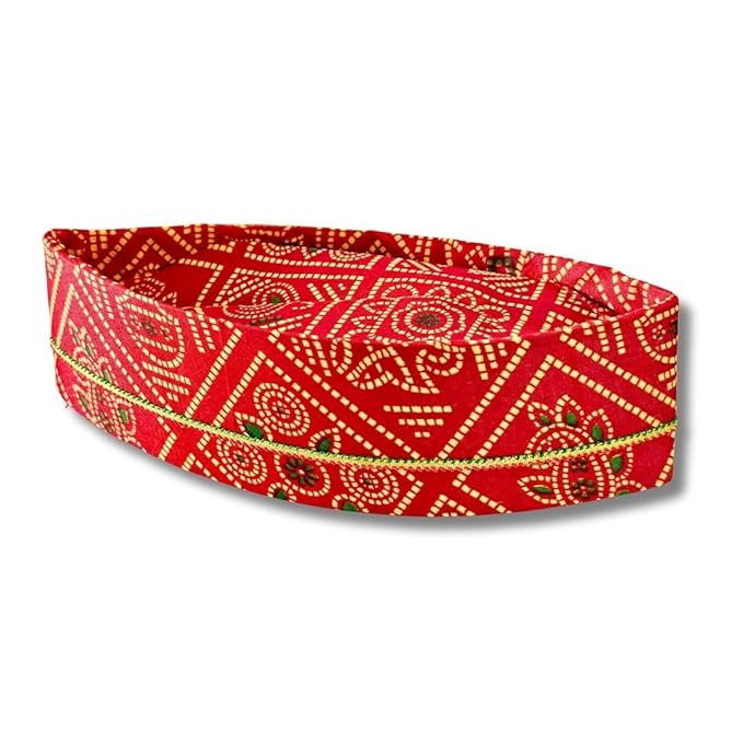 Traditional Topi for Gujarati, Maharashtrian Wedding Marriage Pooja Sakharpuda Engagement Function Red Bandhani Stiff Topi for Men Gents Royal Marathi Style Red Bandhani Topi