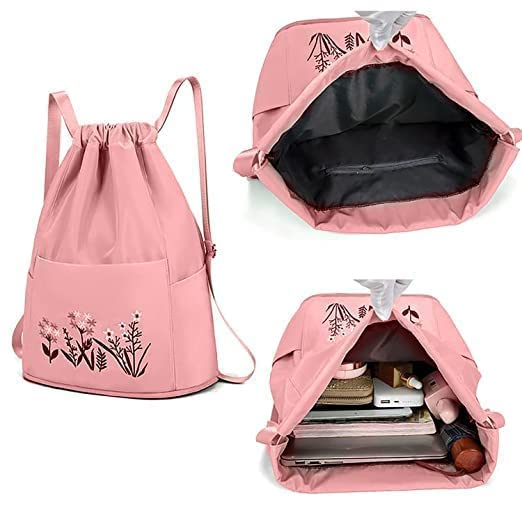 "Travel Folding bag for Girls Women Trendy Waterproof Stylish Backpack Lightweight Polyester Drawstring Bag for Any Occasion Waterproof Drawstring bag Girls and Womens