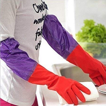 Rubber Hand Dish Washing Gloves Reusable with Kitchen Cleaning Waterproof Gloves for Women's & Men's (Large Free Size, Multicolor