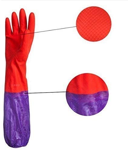 Rubber Hand Dish Washing Gloves Reusable with Kitchen Cleaning Waterproof Gloves for Women's & Men's (Large Free Size, Multicolor