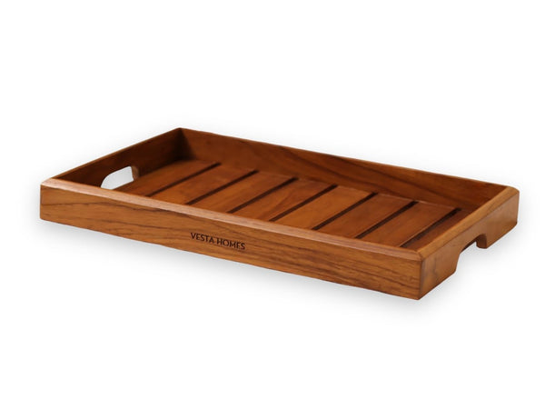 Wooden Tray for Serving - Premium Handcrafted Rectangular Wooden Tray, Ideal for Breakfast, Tea, Coffee, Snacks - Multipurpose Serveware Trays for Home & Office - Large (Pack of 1)