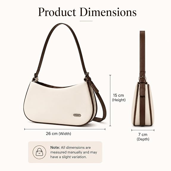 Women's Shoulder Bag, Cream and Brown, Hobo Style Handbag with Adjustable Strap