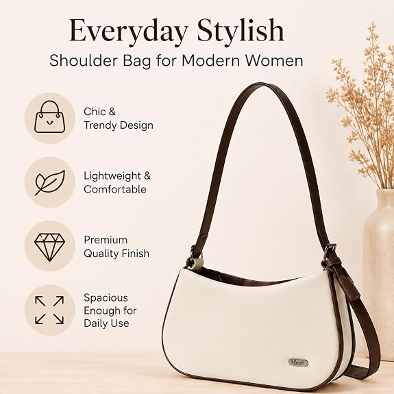Women's Shoulder Bag, Cream and Brown, Hobo Style Handbag with Adjustable Strap