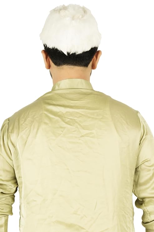 Traditional White Fur Gandhi Topi Cap, Soft Plush Material, Religious Prayer Ceremonial Wear