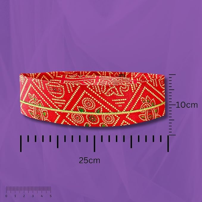 Traditional Topi for Gujarati, Maharashtrian Wedding Marriage Pooja Sakharpuda Engagement Function Red Bandhani Stiff Topi for Men Gents Royal Marathi Style Red Bandhani Topi