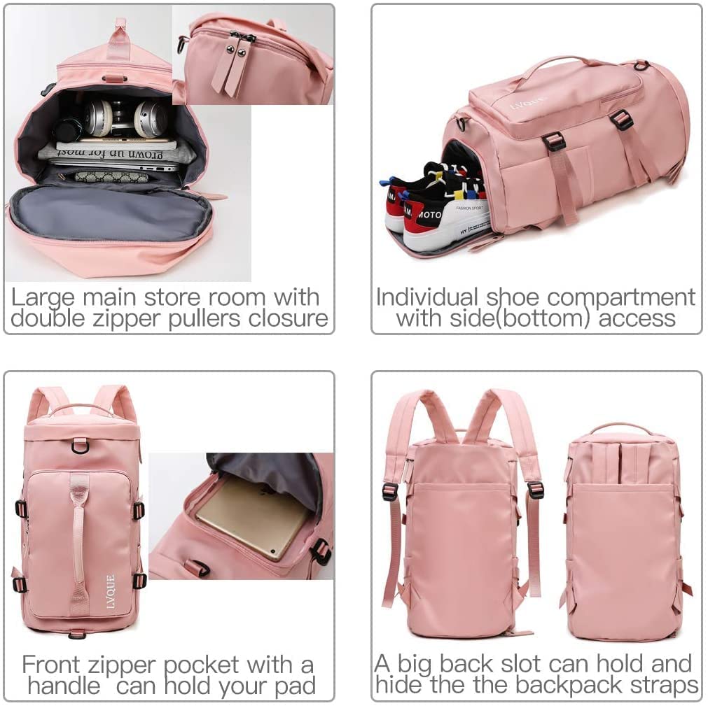 Large Capacity waterproof Gym Bag convertible Backpack with Separate Shoe Compartment, laptop pocket, and Multiple Pockets, for Gym, yoga, Swimming,and Personal Travel