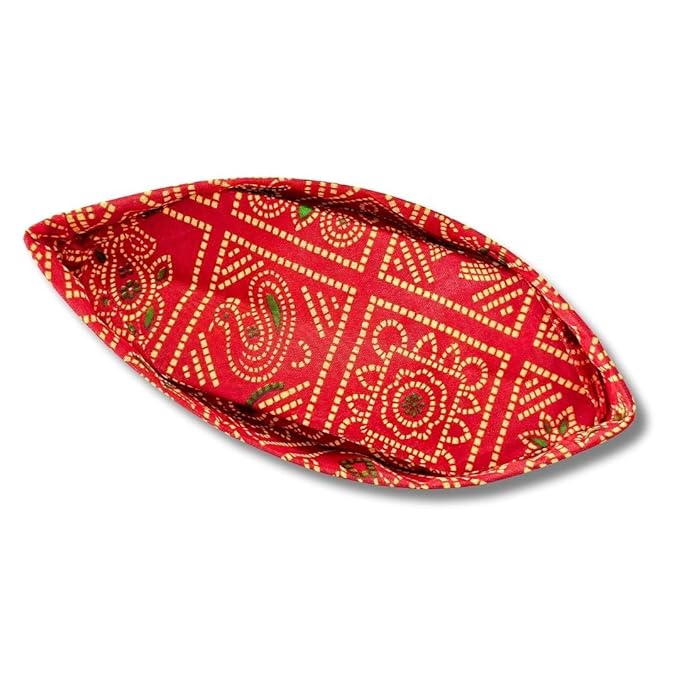 Men's Red Bandhni Cotton Topi Cap with Gold Chain Trim Handstitch Ready to Wear Topi/Cap/Turban for Wedding/Pooja and Traditional Function Use It - 6