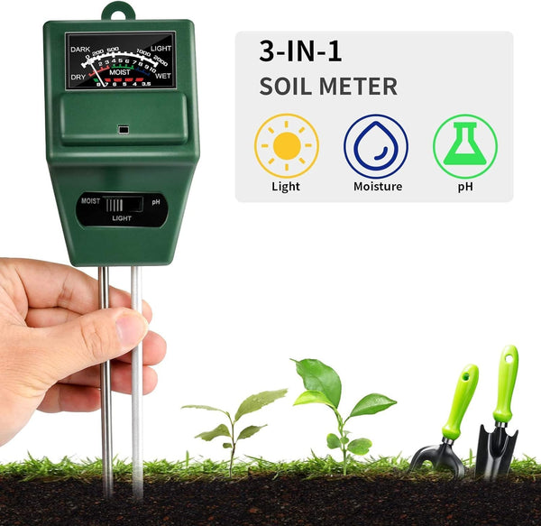 3 in 1 Soil Tester Sunlight Moisture PH Garden Solar Soil Tester Meter with Light pH Acidity Sensor Prob for Gardening Plants Farming