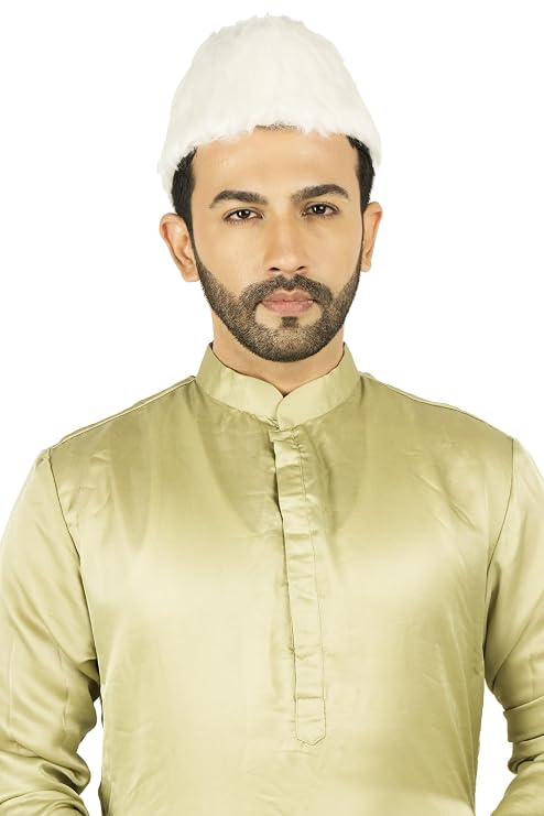 Traditional White Fur Wedding Topi for Men 24 inch